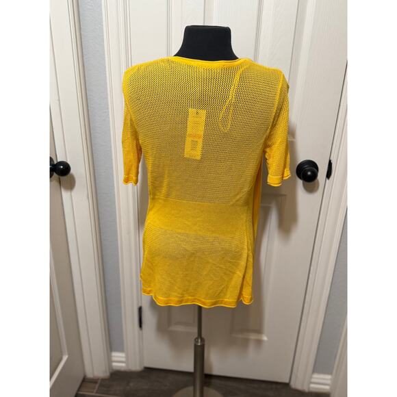 Joseph A. Daffodil Yellow Cardigan Medium | Open Knit Lightweight Layering - Picture 3 of 9